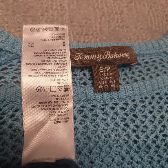 Tommy Bahama Women's S  Open Knit Mesh Pullover Sweater Beach Cover Up Blue - Picture 4 of 7